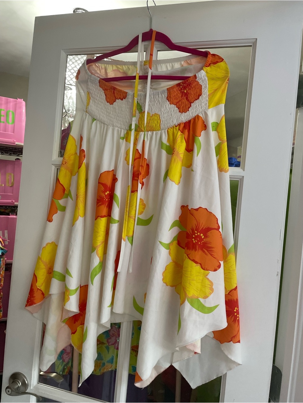 Source Unknown White Mini Skirt with Yellow & Orange Floral Print